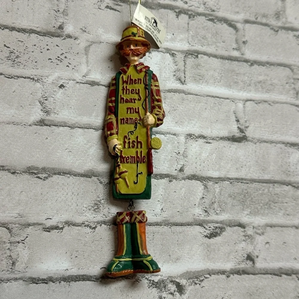 Vintage Fisherman Ornament 6.5 in. Jointed Feet Resin NEW NOS
